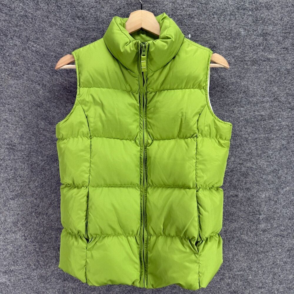 Lands' End Puffer Vest Girls M Medium Geen Full Zip Down Pockets Sleeveless